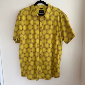 Prana Roots Studio Shirt Yellow Button Down Collared Short Sleeve Sz XL Men's